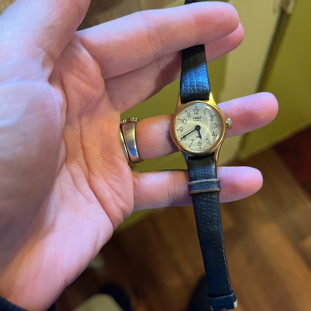 Timex Gold Case with Black Strap Watch vintage rare made in Thai